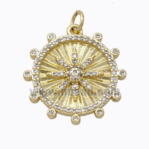 Copper Compass Pendant Micropave Zirconia Circle Gold Plated