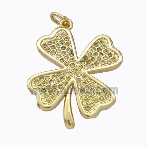 Copper Clover Pendant Micro Pave Zirconia Gold Plated