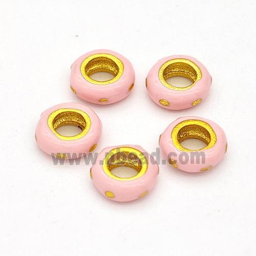 Copper Rondelle Beads Pink Enamel Large Hole Gold Plated