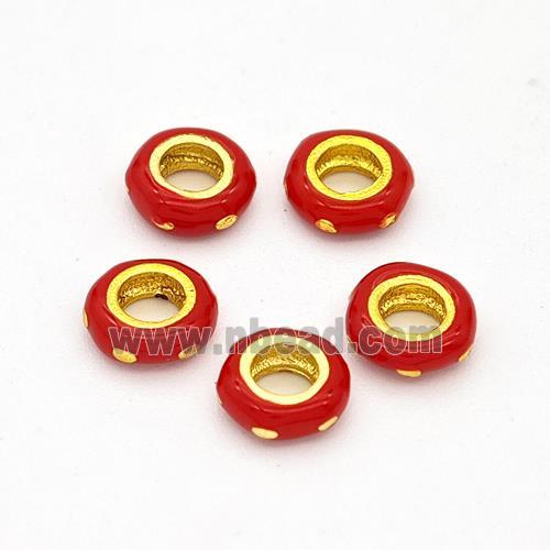 Copper Rondelle Beads Red Enamel Large Hole Gold Plated