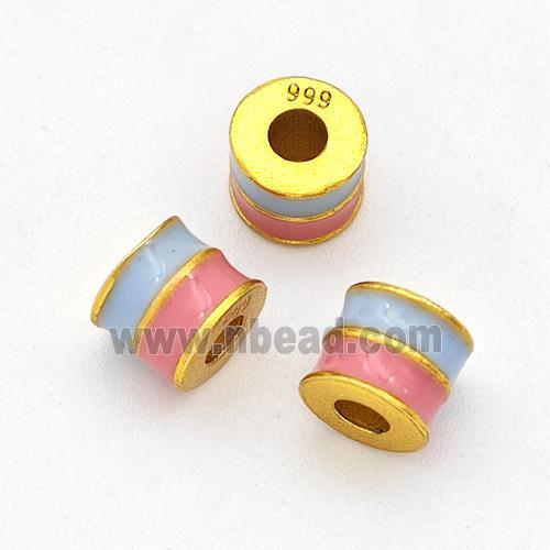 Copper Tube Beads Blue Pink Enamel Large Hole Gold Plated