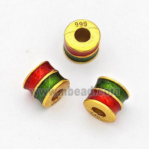 Copper Tube Beads Green Red Painted Large Hole Gold Plated