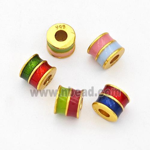 Copper Tube Beads Enamel Large Hole Gold Plated Mixed