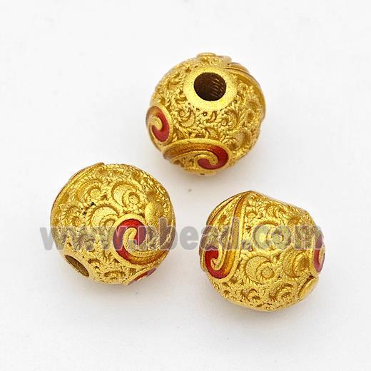 Copper Round Beads Red Yellow Painted Gold Plated