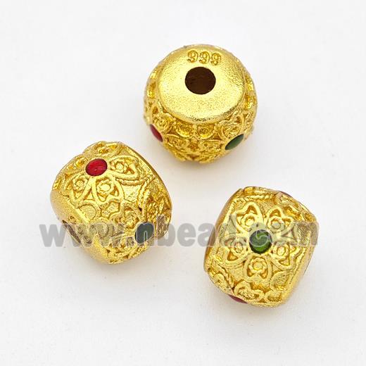 Copper Round Beads Red Green Painted Gold Plated