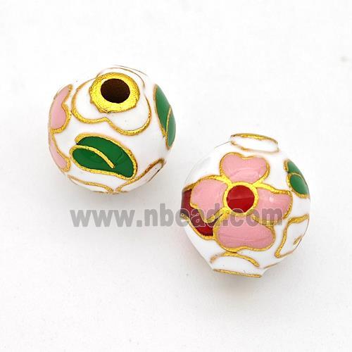 Copper Round Beads Cloisonne Multicolor Flower Gold Plated