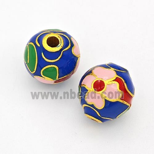 Copper Round Beads Cloisonne Multicolor Flower Gold Plated