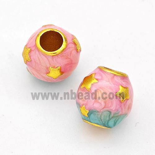 Copper Round Beads Pink Painted Large Hole Gold Plated