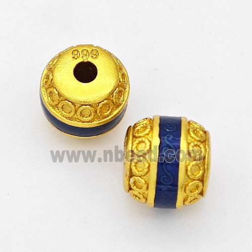 Copper Barrel Beads Blue Painted Gold Plated