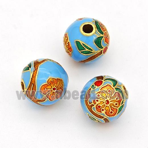 Copper Round Beads Cloisonne Multicolor Flower Gold Plated