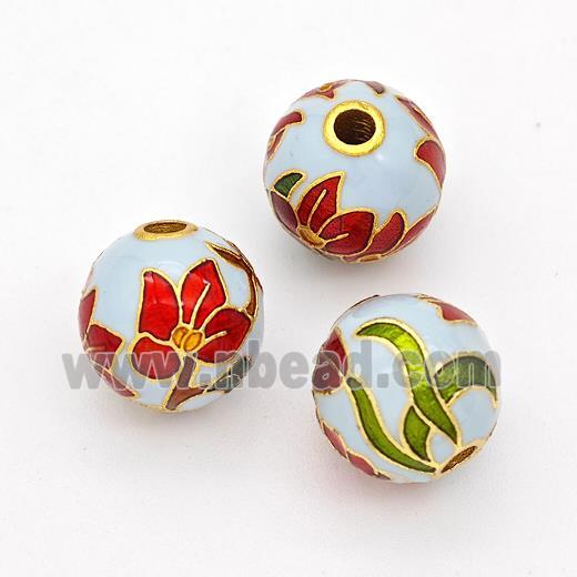 Copper Round Beads Cloisonne Multicolor Flower Gold Plated