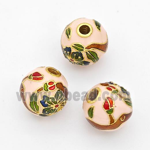 Copper Round Beads Cloisonne Multicolor Flower Gold Plated