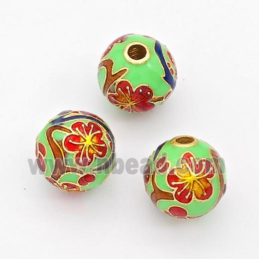 Copper Round Beads Cloisonne Multicolor Flower Gold Plated