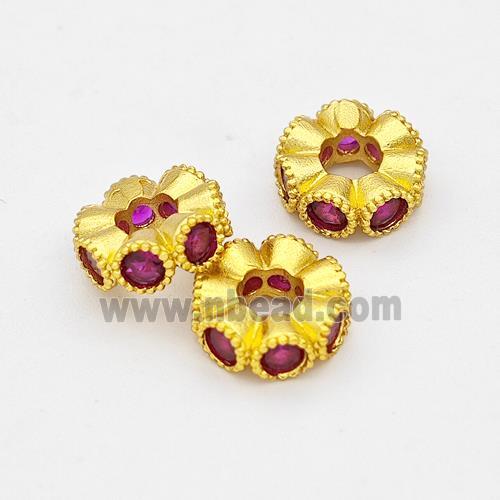 Copper Heishi Beads Pave Zirconia Spacer Gold Plated