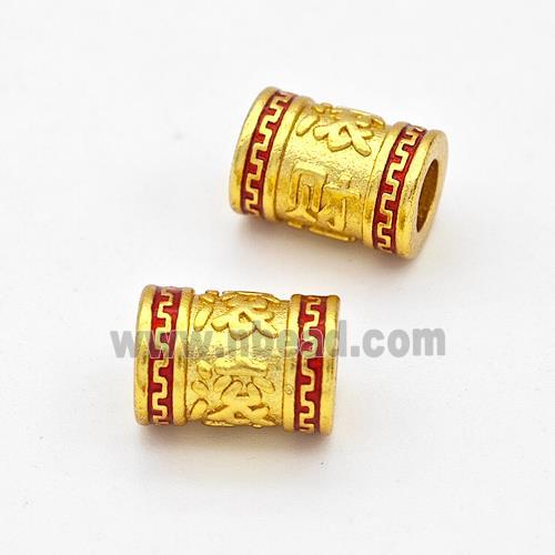 Copper Tube Beads Red Painted Large Hole Gold Plated