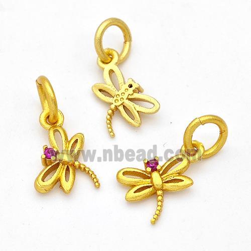 Copper Dragonfly Pendant Pave Zirconia Gold PLated