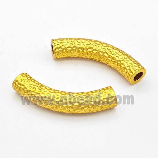 Copper Tube Beads Curving Hammered Large Hole Gold Plated