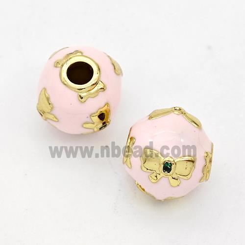 Copper Round Beads Pink Enamel Butterfly Gold Plated