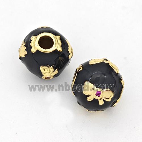 Copper Round Beads Black Enamel Butterfly Gold Plated