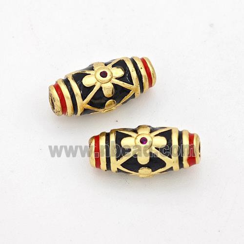 Copper Rice Beads Black Enamel Gold Plated