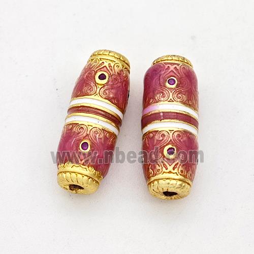 Copper Rice Beads Pave Zirconia Red Painted Gold Plated