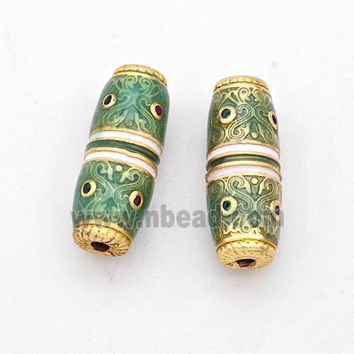 Copper Rice Beads Pave Zirconia Green Painted Gold Plated