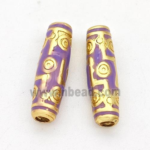 Copper Rice Beads Lavender Enamel Gold Plated