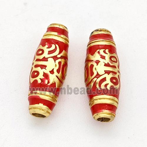 Copper Rice Beads Red Enamel Gold Plated