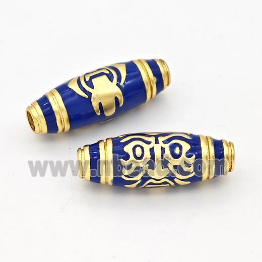 Copper Rice Beads Lapisblue Enamel Large Hole Gold Plated