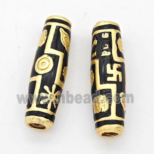 Copper Rice Beads Black Enamel Large Hole Gold Plated