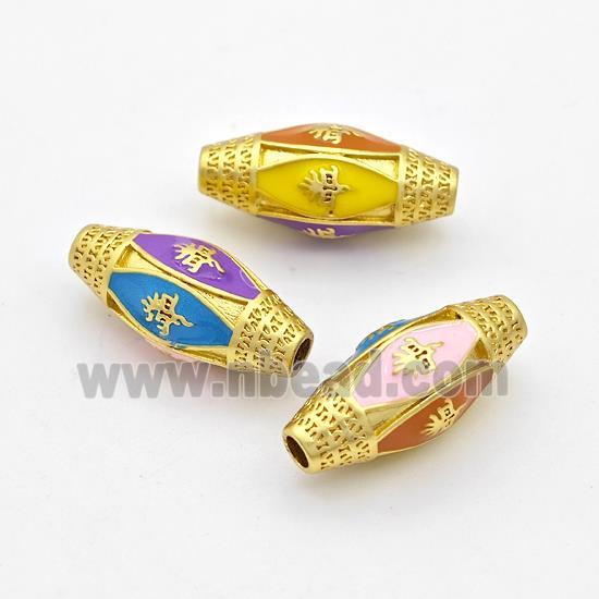 Copper Rice Beads Multicolor Enamel Large Hole Gold Plated