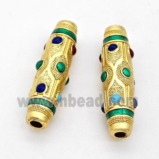 Copper Rice Beads Painted Large Hole Gold Plated