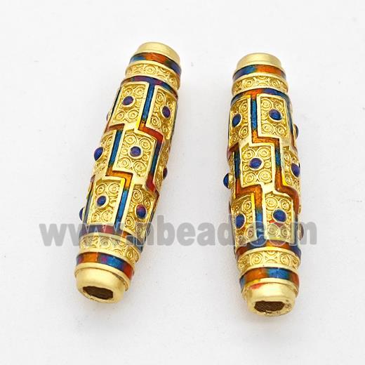 Copper Rice Beads Multicolor Painted Large Hole Gold Plated