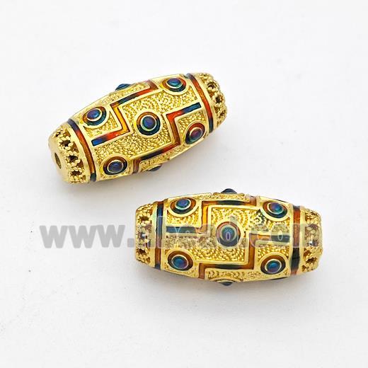 Copper Rice Beads Multicolor Painted Gold Plated