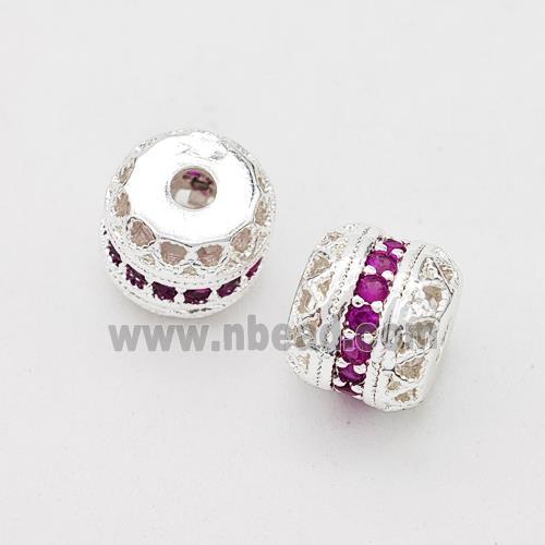 Copper Rondelle Beads Micro Pave Zirconia Hollow Shiny Silver