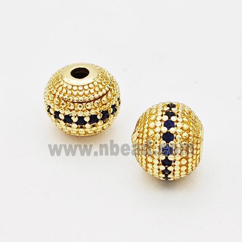 Copper Round Beads Micro Pave Darkblue Zirconia Gold Plated