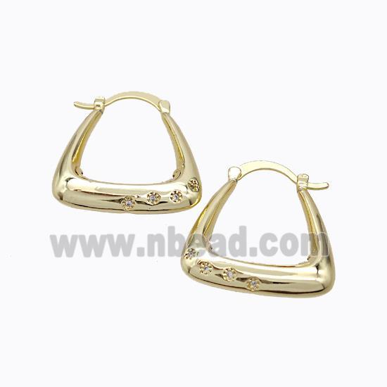 Copper Latchback Earrings Micro Pave Zirconia Bag-Shape Hollow Gold Plated