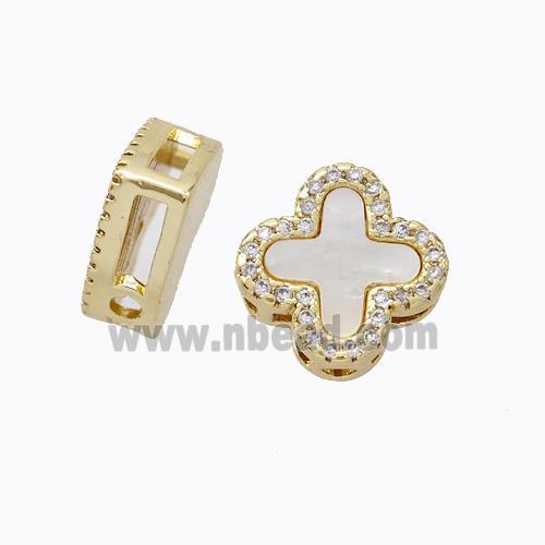 Copper Clover Beads Pave Zirconia Shell Gold Plated