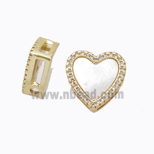 Copper Heart Beads Pave Zirconia Shell Gold Plated