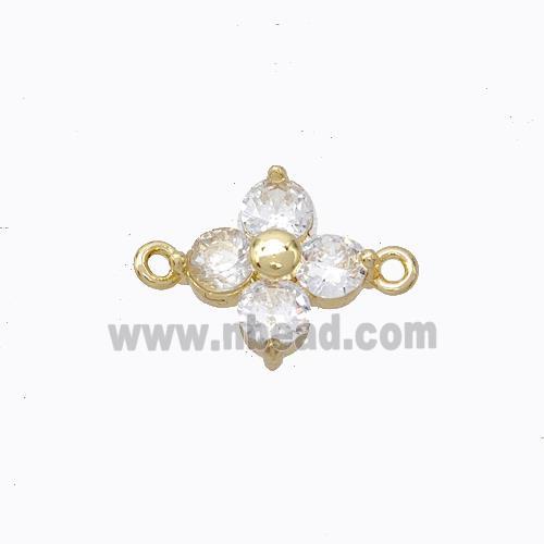 Copper Clover Connector Pave Zirconia Gold Plated