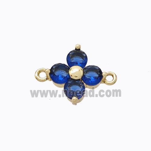 Copper Clover Connector Pave Blue Zirconia Gold Plated