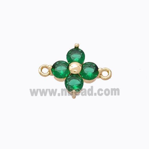 Copper Clover Connector Pave Green Zirconia Gold Plated