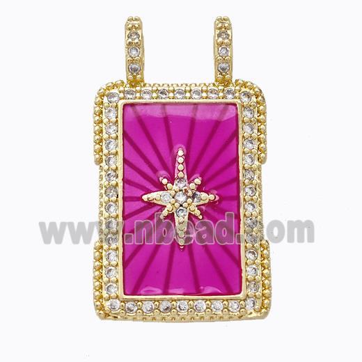 Copper Tarot Card Pendant Pave Zirconia Hotpink Star Painted Gold Plated