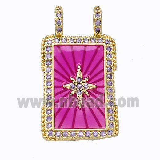 Copper Tarot Card Pendant Pave Zirconia Hotpink Star Painted Gold Plated