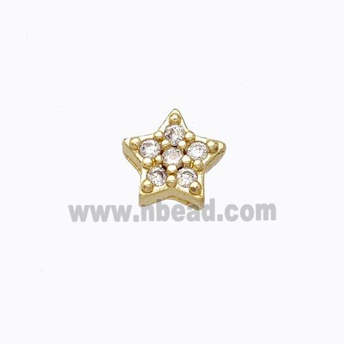 Copper Star Beads Pave Zirconia Without Hole Gold Plated