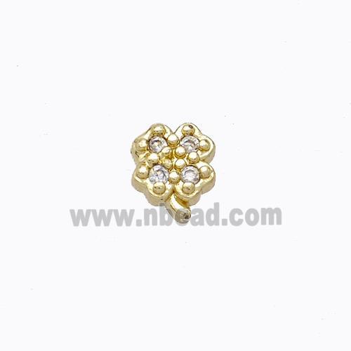 Copper Clover Beads Pave Zirconia Without Hole Gold Plated