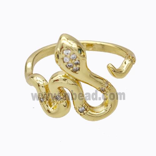 Copper Snake Rings Micropave Zirconia Gold Plated