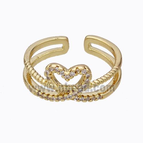 Copper Ring Heart Pave Zirconia Gold Plated