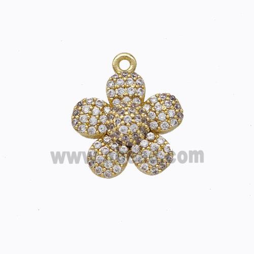 Copper Flower Pendant Micropave Zirconia Gold Plated