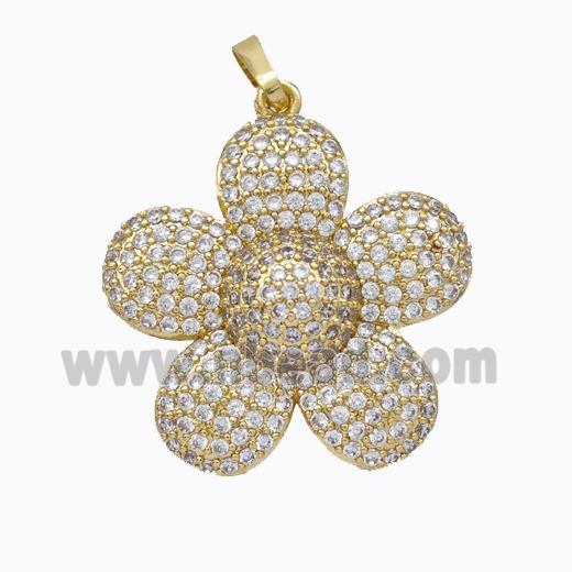 Copper Sunflower Pendant Micropave Zirconia Gold Plated